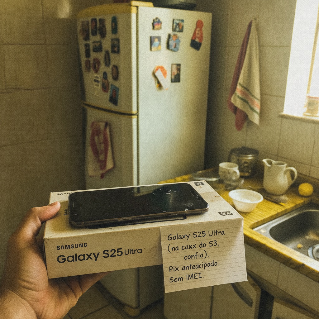 Galaxy S25 Ultra (entregue na caixa do S3, mas é o 25, confia)